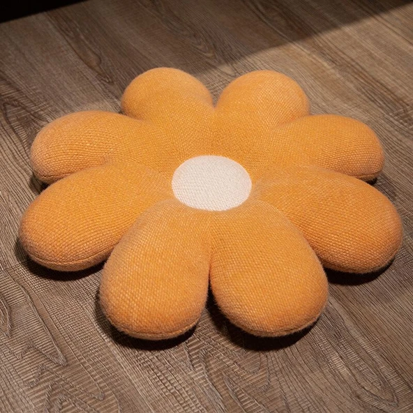 Çiçekli Peluş Oturma Minderi - Kahverengi Çiçek 45cm