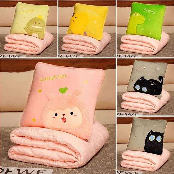 Çizgi Film Hayvan Peluş Klima Battaniyesi - Ayakta Duran Kedi Pembe 38x38cm (1.5x1m) - 10