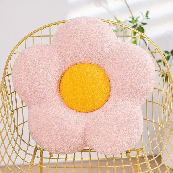 Çiçek Tasarımlı Uzun Peluş Minder - Pembe Minder - 50x50cm