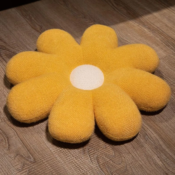 Çiçekli Peluş Oturma Minderi - Sarı Çiçek 45cm