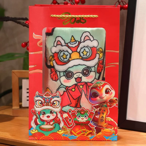 Yılan Yılı Baskılı Flanel Battaniye - Gong Xi Fa Cai - Ambalajsız - 80x100cm - 7