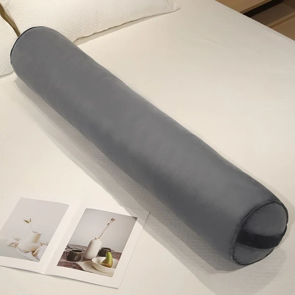 Çıkarılabilir Yıkanabilir Silindir Uzun Peluş Yastık - Açık Gri 150x20cm
