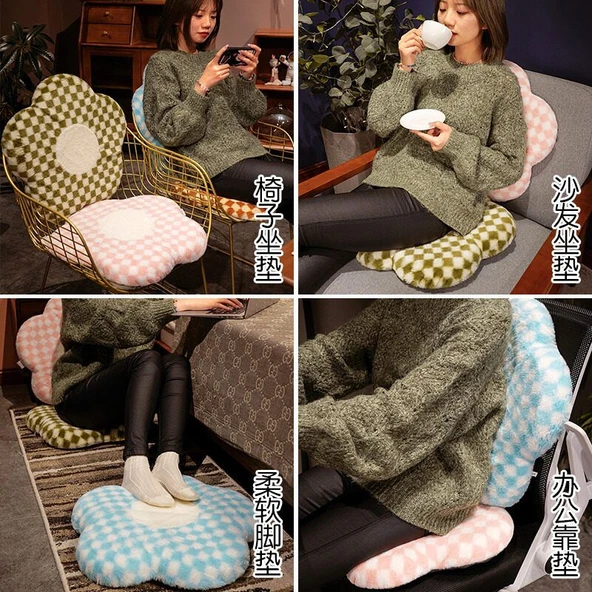 Çiçek Desenli Hafızalı Köpük Oturma Minderi - Mavi Çiçekli - 45x45x4cm - Resim 10