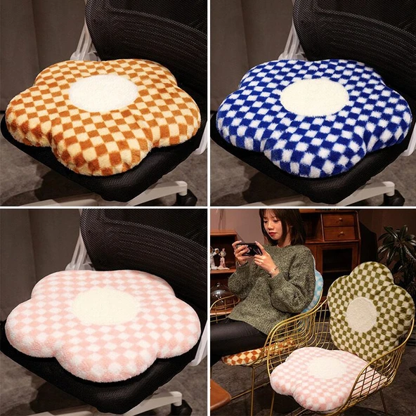 Çiçek Desenli Hafızalı Köpük Oturma Minderi - Mavi Çiçekli - 45x45x4cm - Resim 12