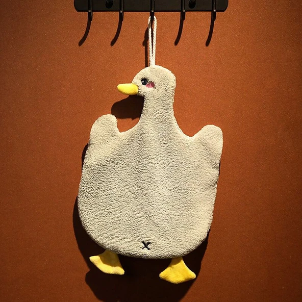Asılı Peluş Hayvan Figürlü El Havlusu - Koyu Mavi Kaz - 22x36cm - 5