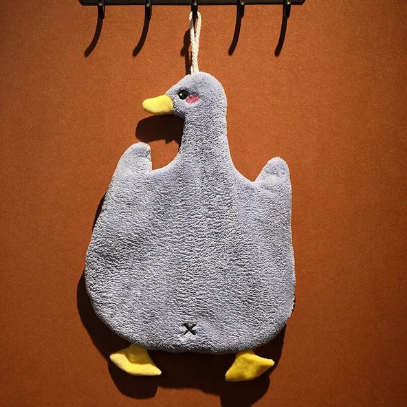 Asılı Peluş Hayvan Figürlü El Havlusu - Koyu Mavi Kaz - 22x36cm - 4