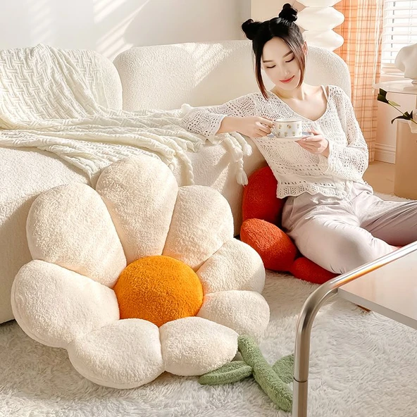 Çiçek Tasarımlı Peluş Minder - Yeşil - Küçük Boy - 7
