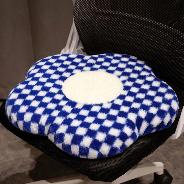 Çiçek Desenli Hafızalı Köpük Oturma Minderi - Mavi Çiçekli - 45x45x4cm - Resim 8