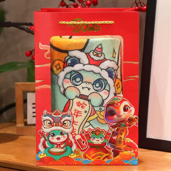 Yılan Yılı Baskılı Flanel Battaniye - Gong Xi Fa Cai - Ambalajsız - 80x100cm - 6