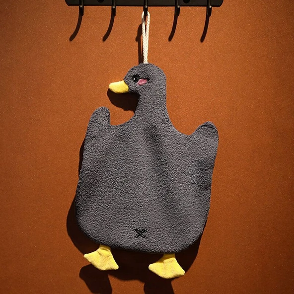 Asılı Peluş Hayvan Figürlü El Havlusu - Koyu Mavi Kaz - 22x36cm