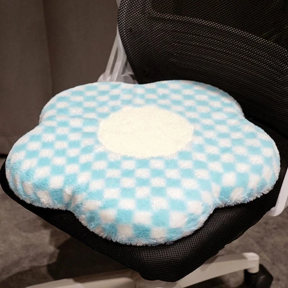 Çiçek Desenli Hafızalı Köpük Oturma Minderi - Mavi Çiçekli - 45x45x4cm - Resim 4