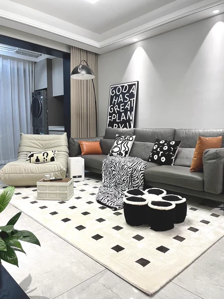 Çiçek Tasarımlı Peluş Minder - Siyah 40*40*10cm - 7