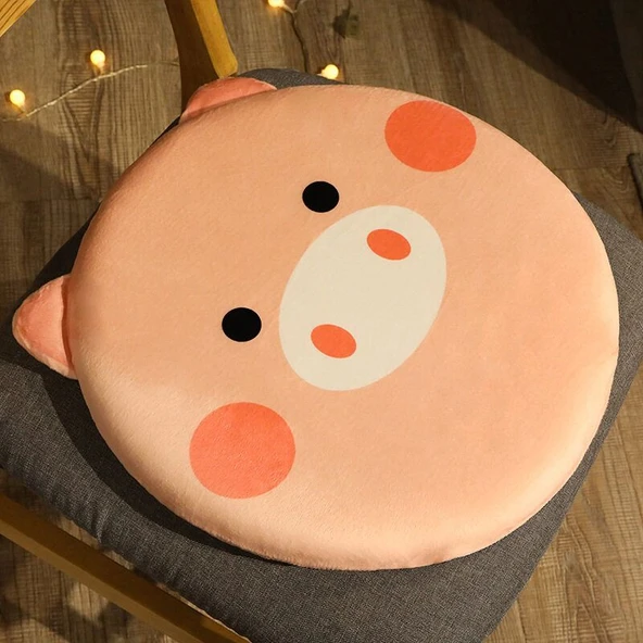 Çizgi Film Hayvan Figürlü Hafızalı Köpük Oturma Minderi - Pembe Domuz 40cm -