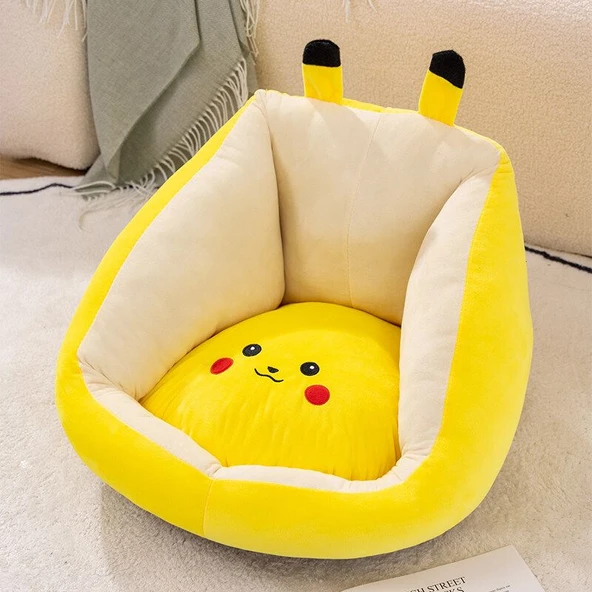 Çizgi Film Peluş Oturma Minderi - Sarı Pikachu 50x45x35cm