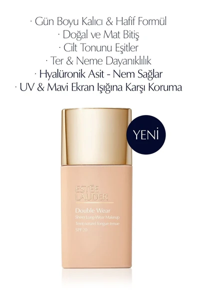 ESTEE LAUDER Double Wear Sheer Işıltı ve Nem Etkili Hafif Dokulu Fondöten SPF20 - 30ml Renk:2N1 Desert Beige