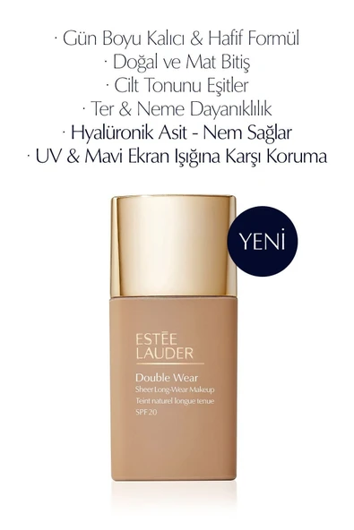 ESTEE LAUDER Double Wear Sheer Işıltı ve Nem Etkili Hafif Dokulu Fondöten SPF20 - 30ml Renk:3N1-Ivory Beige