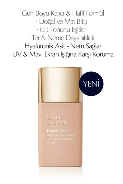 ESTEE LAUDER Double Wear Sheer Işıltı ve Nem Etkili Hafif Dokulu Fondöten SPF20 - 30ml Renk:2C2 Pale Almond