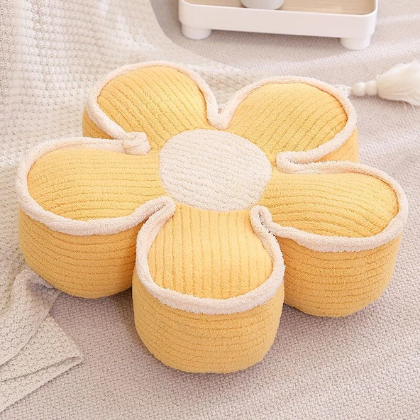 Çiçek Peluş Yastık - Sarı - 50x15cm