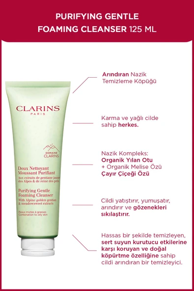CLARİNS PURIFYING GENTLE FOAMING CLEANSER 125 ml - Normalden Kuruya Dönük Ciltler için Temizleyici ürün görseli 1