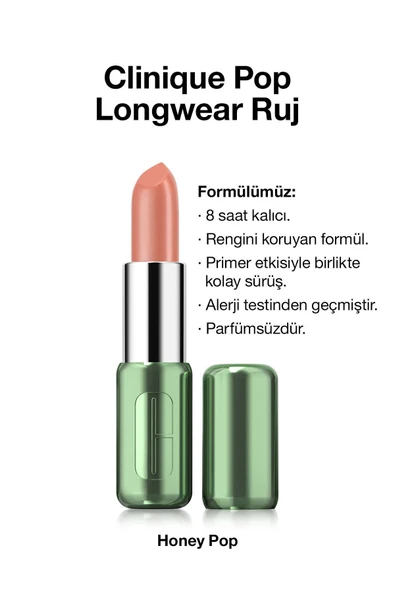 CLİNİQUE Pop Longwear™ Gün Boyu Kalıcı Ruj - Renk: Honey Pop 3.9g | Saten Bitiş
