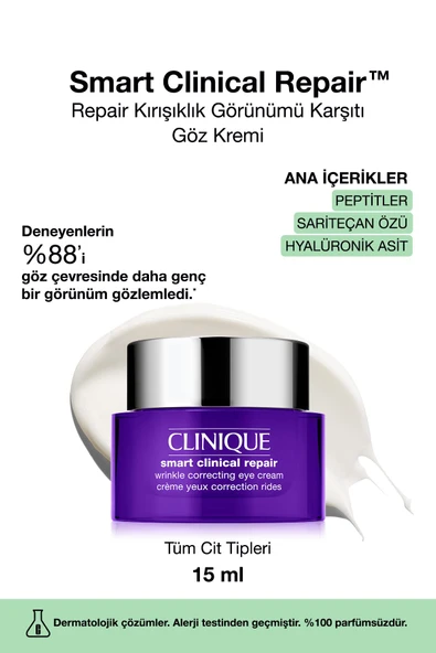 CLİNİQUE Smart Clinical Repair™ Çizgi Ve Kırışıklık Görünümü Karşıtı Göz Kremi 15ml | Hyalüronik Asit, Peptit
