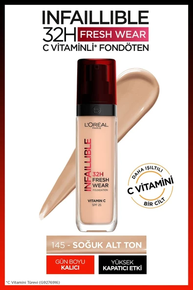 L'OREAL PARİS L'oréal Paris Infaillible 32h Fresh Wear C Vitaminli Fondöten - 145 Rose Beige ürün görseli 1