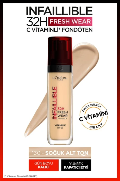 L'OREAL PARİS L'oréal Paris Infaillible 32h Fresh Wear C Vitaminli Fondöten - 130 True Beige ürün görseli