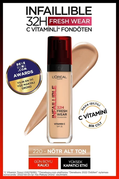 L'OREAL PARİS L'Oréal Paris Infaillible 32H Fresh Wear C Vitaminli Fondöten - 220 Sand ürün görseli