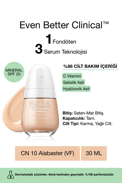 CLİNİQUE Even Better Clinical™ Serum Fondöten Spf 20 - Renk: Cn 10 Alabaster (VF) - 30ml
