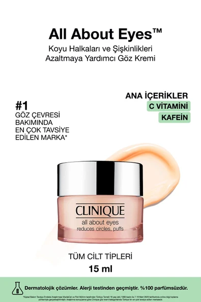 CLİNİQUE All About Eyes™ C Vitamini Ve Kafein Içeren Göz Kremi 15ml | Şişkinlik Ve Koyu Halka Karşıtı