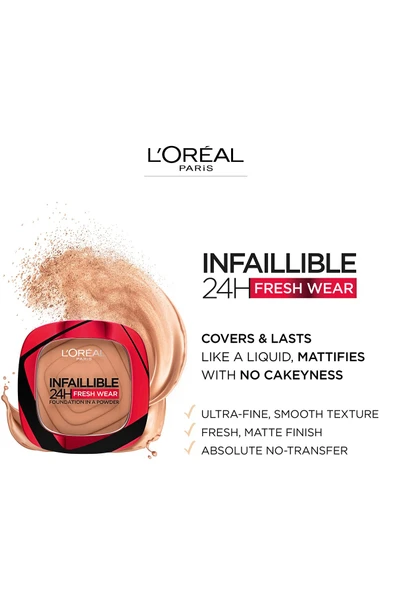 L'OREAL PARİS Infaillible 24h Fresh Wear Pudra Fondöten 40 Cashmere - Resim 7