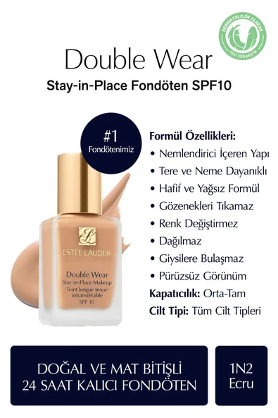 ESTEE LAUDER Doğal ve Mat Bitişli - Double Wear Stay-in-Place Fondöten SPF 10 ( 1N2 Ecru ) - 30 ml
