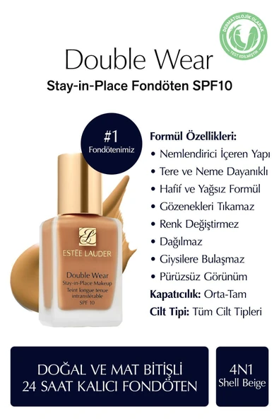 ESTEE LAUDER Doğal ve Mat Bitişli - Double Wear Stay-in-Place Fondöten SPF 10 ( 4N1 Shell Beige ) - 30 ml ürün görseli 1