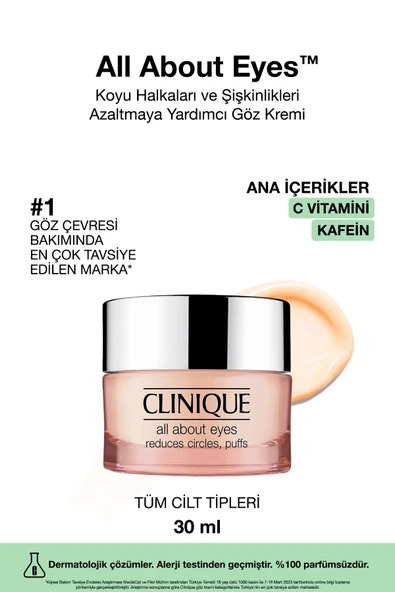 CLİNİQUE All About Eyes™ C Vitamini Ve Kafein Içeren Göz Kremi 30ml | Şişkinlik Ve Koyu Halka Karşıtı