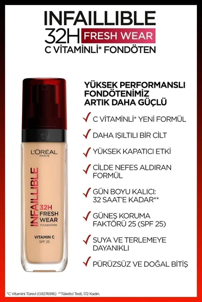 L'OREAL PARİS L'Oréal Paris Infaillible 32H Fresh Wear C Vitaminli Fondöten - 220 Sand - Resim 3