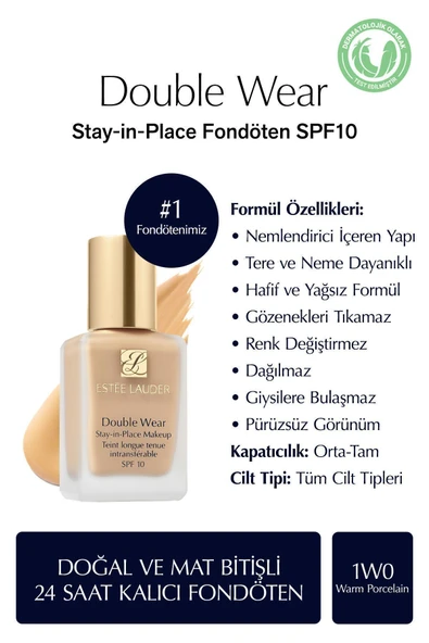 ESTEE LAUDER Doğal Ve Mat Bitişli - Double Wear Stay-in-place Fondöten Spf 10 ( 1w0 Warm Porcelain ) - 30 Ml