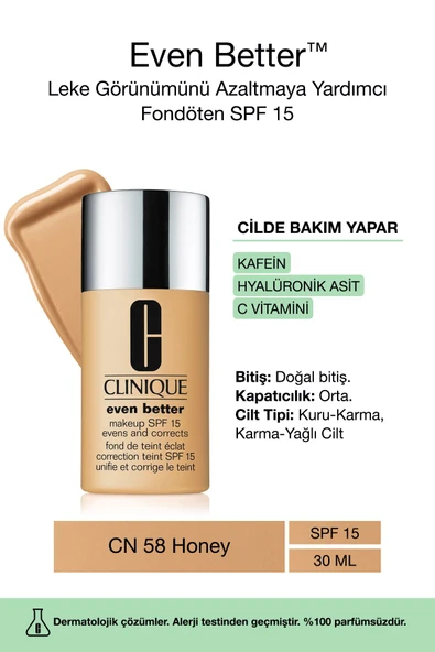 CLİNİQUE Even Better™ Doğal Bitişli Fondöten Spf 15 - Renk: Cn 58 Honey 30ml | C Vitamini