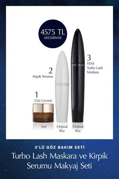ESTEE LAUDER Turbo Lash 3'lü Göz Bakım Seti - Maskara 8ml, Göz Kremi 5ml, Kaş Ve Kirpik Serumu 6ml