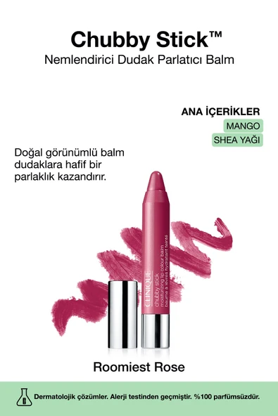 CLİNİQUE Chubby Stick™ Nemlendirici Dudak Parlatıcı Balm - Renk: 28 Roomiest Rose 3g | Mango, Shea Yağı
