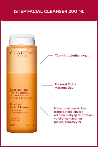 CLARİNS 1step Facıal Cleanser 200ml - 1step Su Bazlı Yüz Temizleyici 200ml Tüm Cilt Tipleri Içim