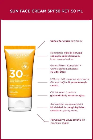 CLARİNS Mat Bitişli Leke Karşıtı ve Koruyucu Yüz için SPF30 Nemlendirici Güneş Kremi 50 Ml