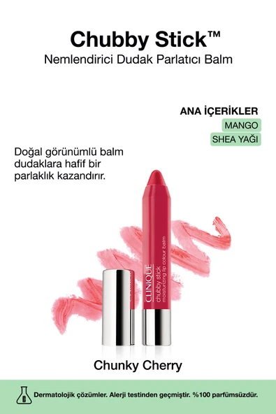 CLİNİQUE Chubby Stick™ Nemlendirici Dudak Parlatıcı Balm - Renk: 05 Chunky Cherry 3g | Mango, Shea Yağı