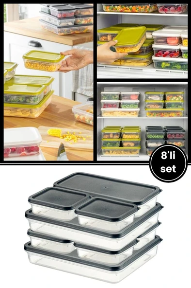 Flora 8’li Dondurucu Saklama Kabı Seti, Buzdolabı Difriz Erzak Gıda Düzenleyici 8’li Set Mavi ürün görseli 1