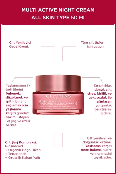 CLARİNS Multi Active Gece Kremi Tüm Cilt Tipleri  İçin 50ml