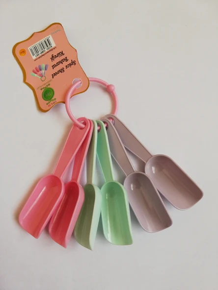 6’lı Açık Renkli Plastik Baharat Ölçü Kaşığı Seti – Pratik Mutfak Ölçü Kaşığı