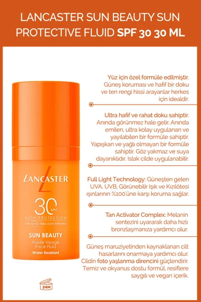 LANCASTER Sun Beauty Sun Protective Fluid Spf30 Yüz Ve Dekolte Bölgesi 30 ml