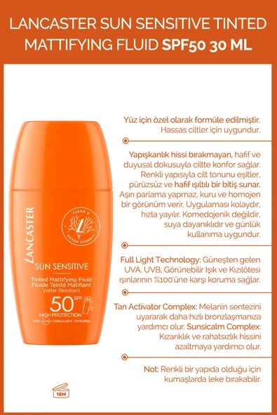 LANCASTER Sun Sensitive Tinted Mattifying Fluid SPF50 30 ML