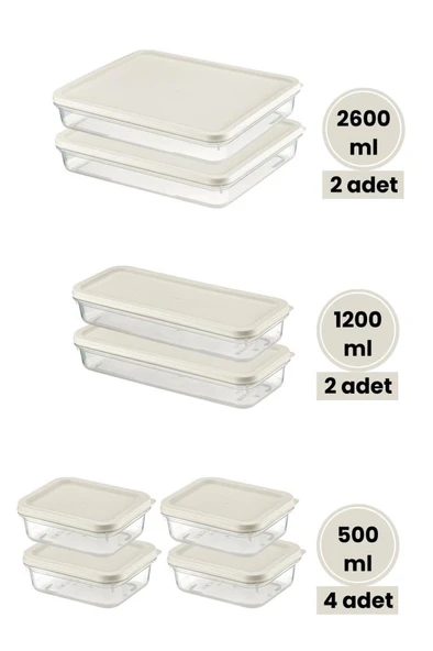 Flora 8’li Dondurucu Saklama Kabı Seti, Buzdolabı Difriz Erzak Gıda Düzenleyici 8’li Set Beyaz - Resim 2
