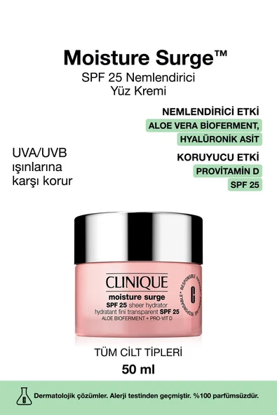 CLİNİQUE Moisture Surge™ Spf 25 Nemlendirici Yüz Kremi - 50ml | Aloe Vera Bioferment, Hyalüronik Asit