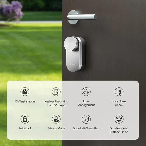 Ezviz DL01S/DL01CP Akıllı Kapı Kilidi, Anahtarsız Giriş, Otomatik Kilitleme, Kapı-Açık Alarmı, Dijital Anahtar Paylaşımı, Gizlilik Modu, Dayanıklı Metal Dizayn, DIY Kolay Montaj